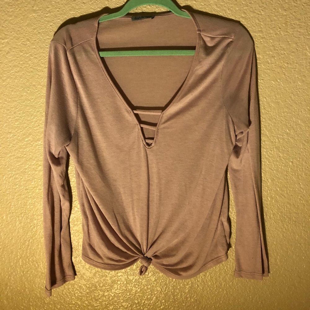 Pink Low Cut Long Sleeve Shirt with Knot Tie